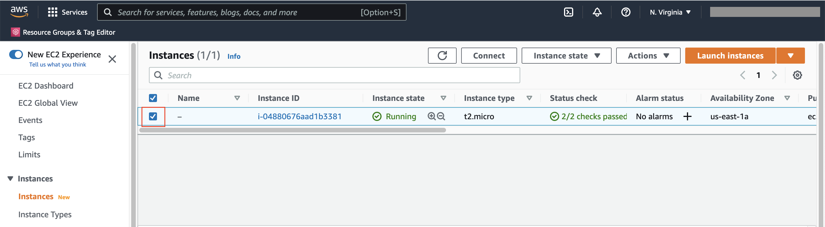 AWS EC2 dashboard