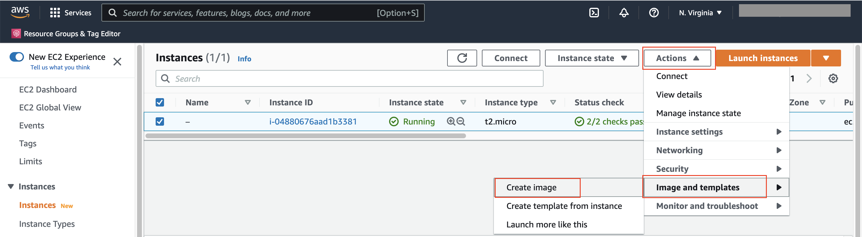 AWS EC2 dashboard