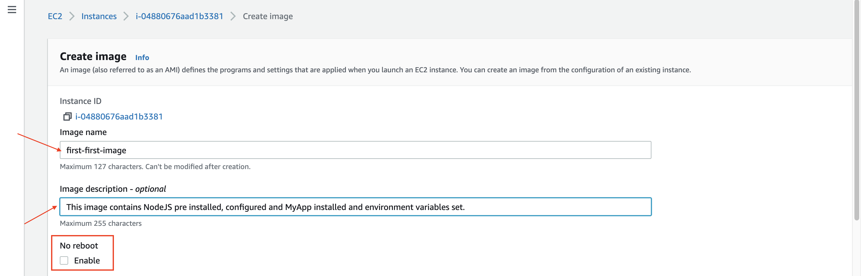 AWS EC2 Create Image