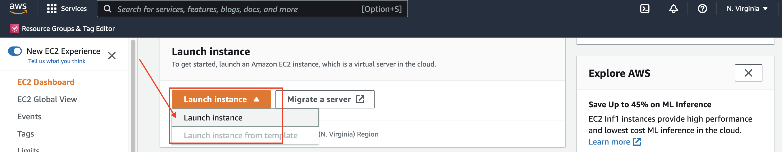 AWS EC2 dashboard