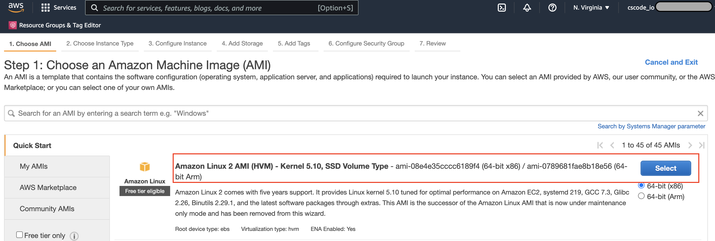 AWS EC2 dashboard