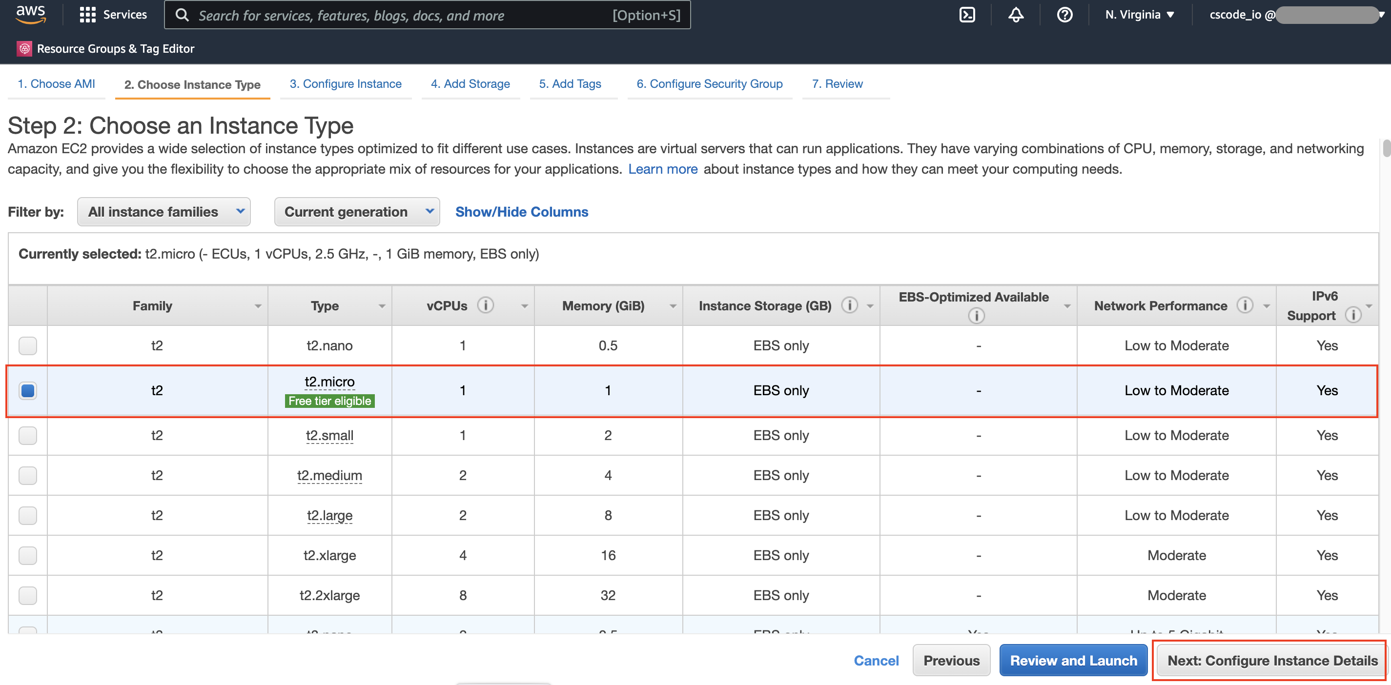 AWS EC2 dashboard