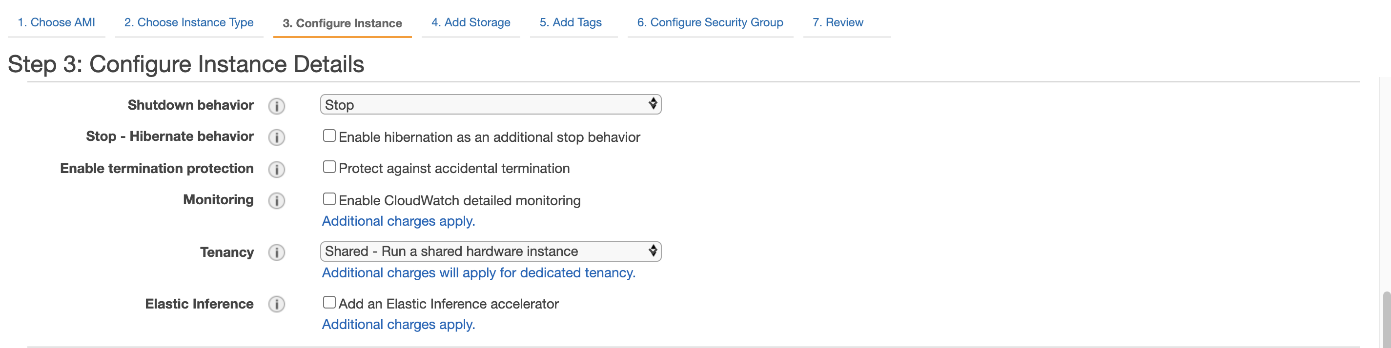 AWS EC2 dashboard