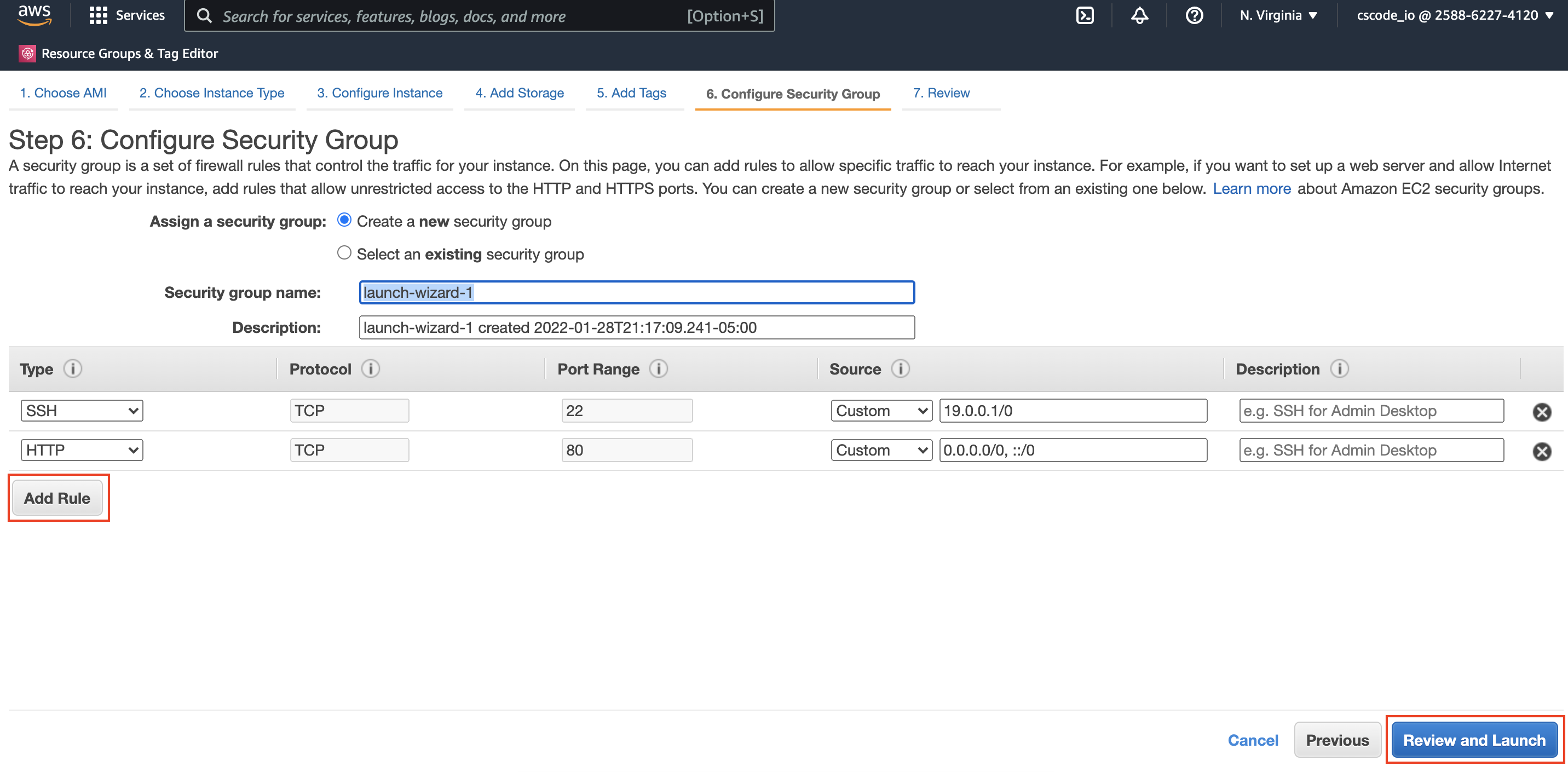 AWS EC2 dashboard