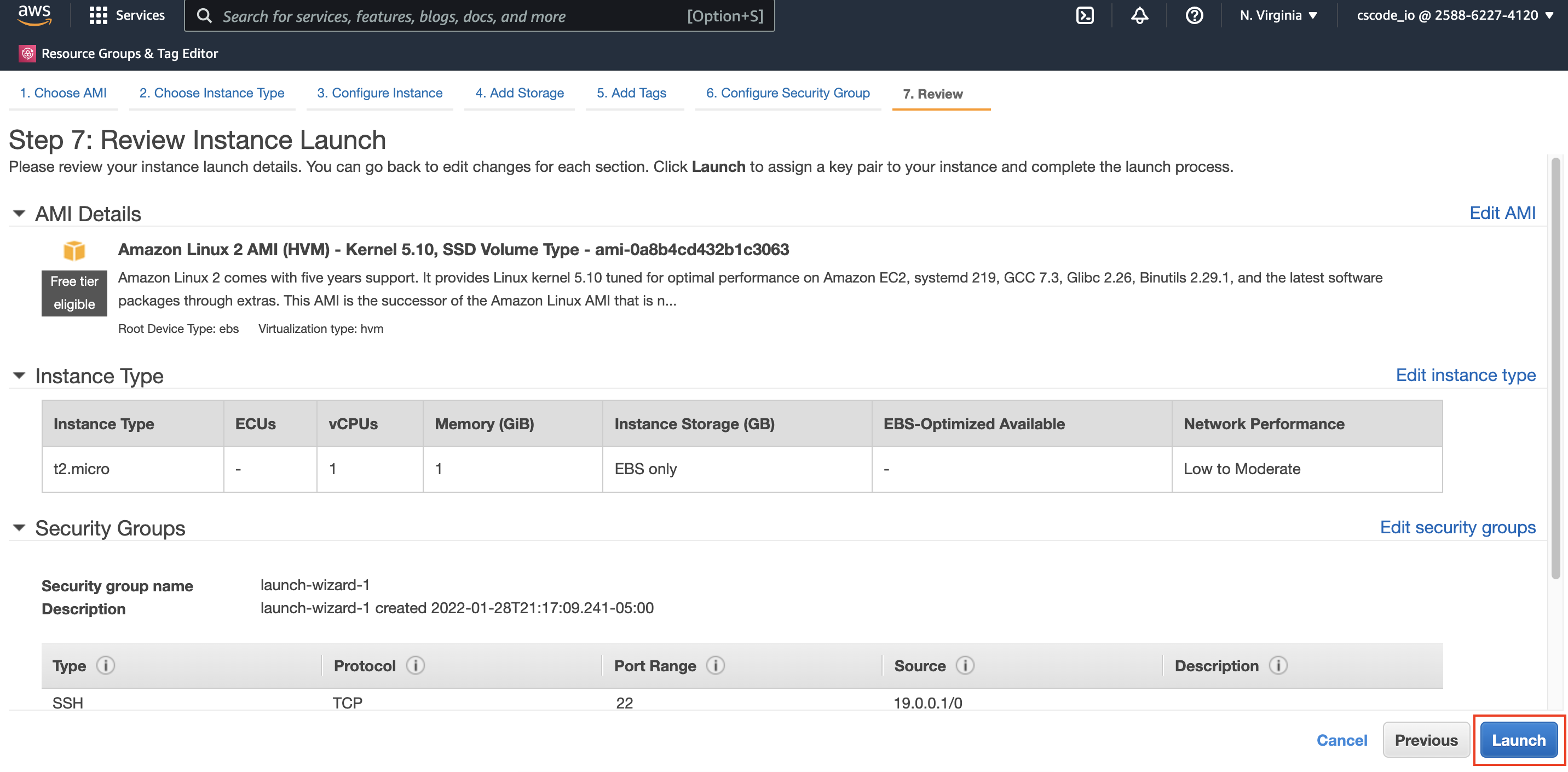 AWS EC2 dashboard