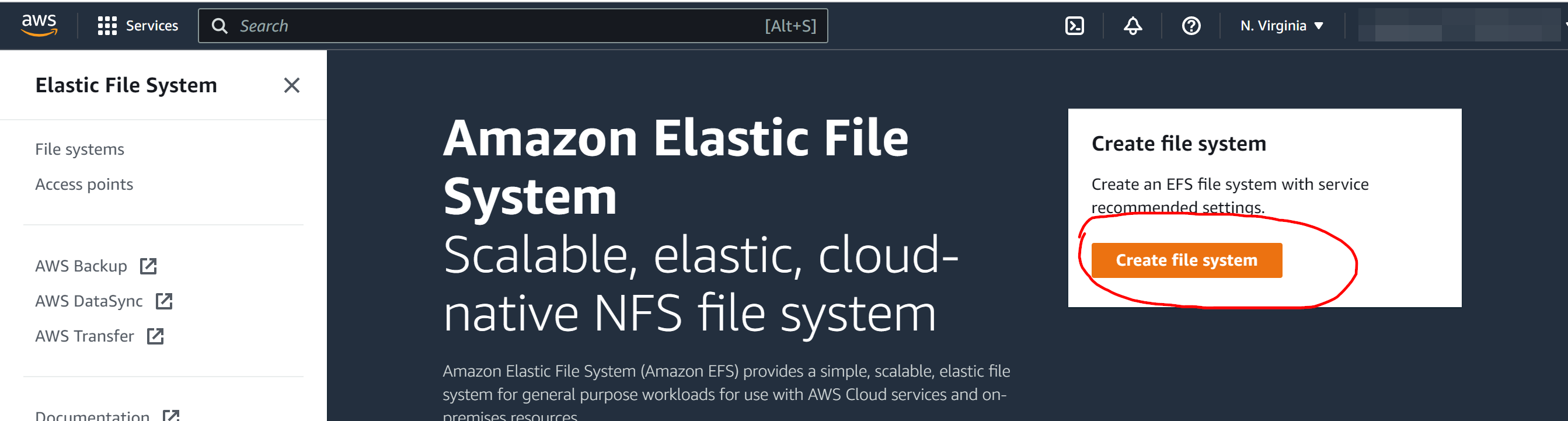 Create EFS file system from AWS EFS Console