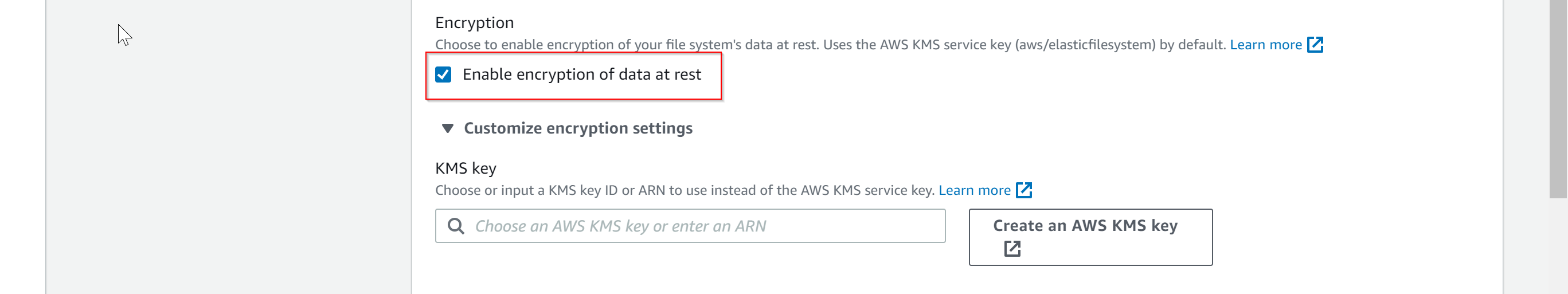 Create EFS file system with custom settings