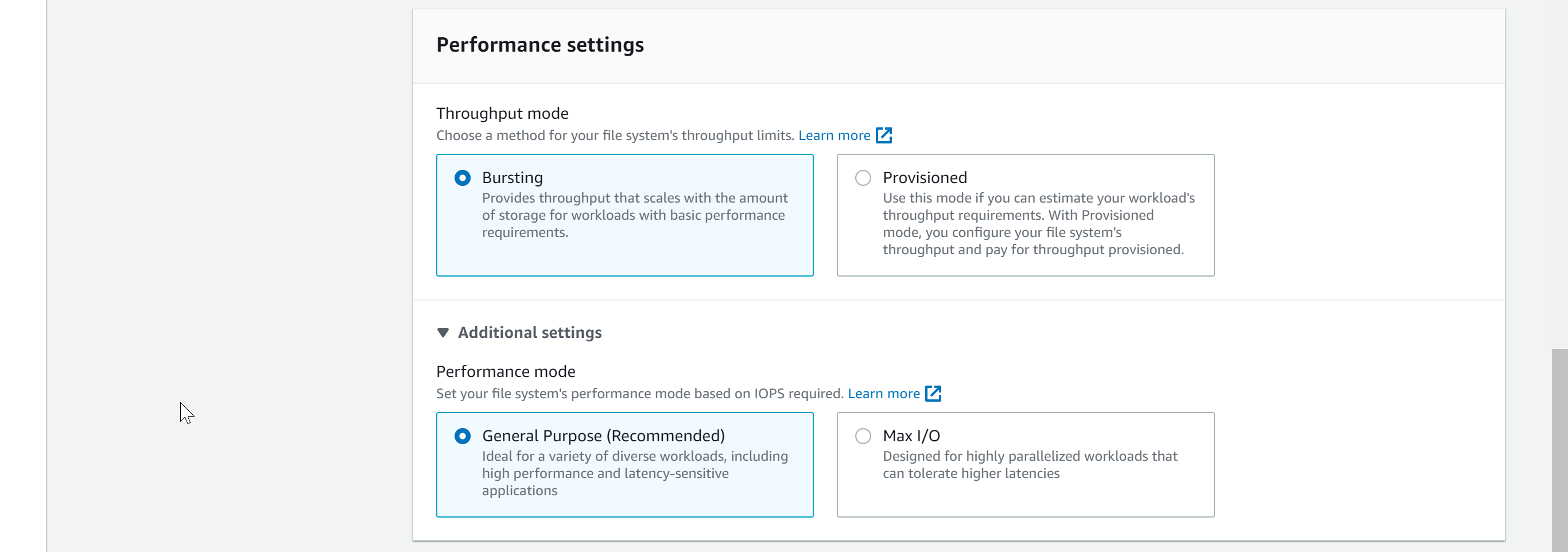 Create EFS file system with custom settings