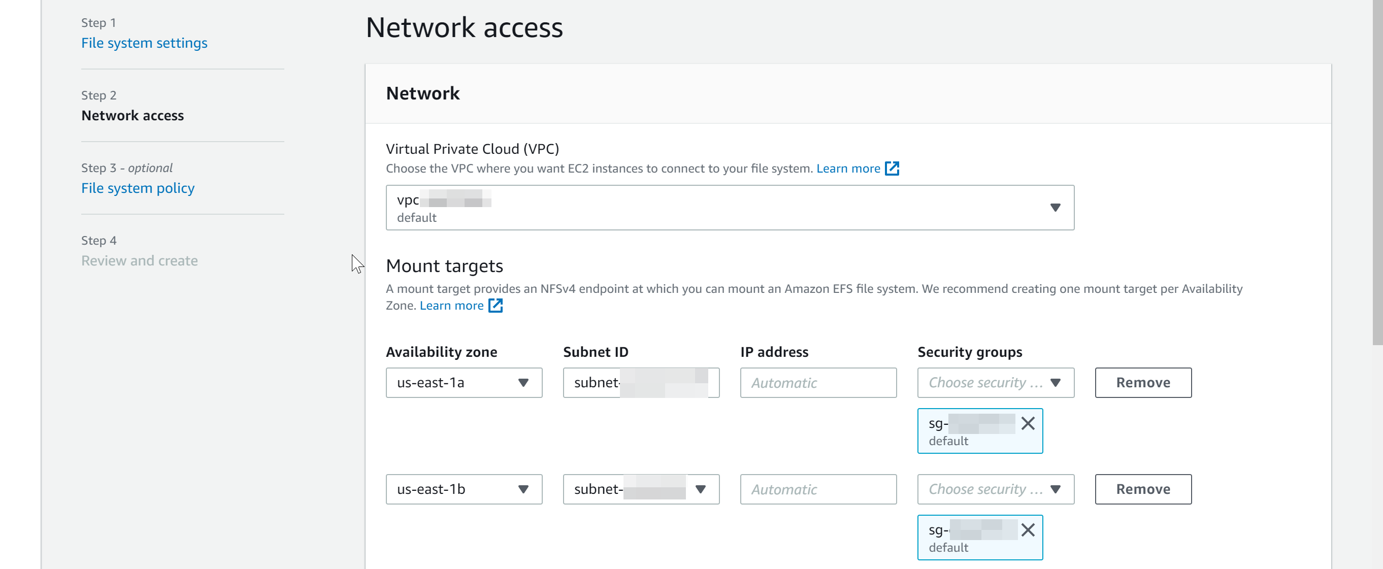 Create EFS file system with custom settings