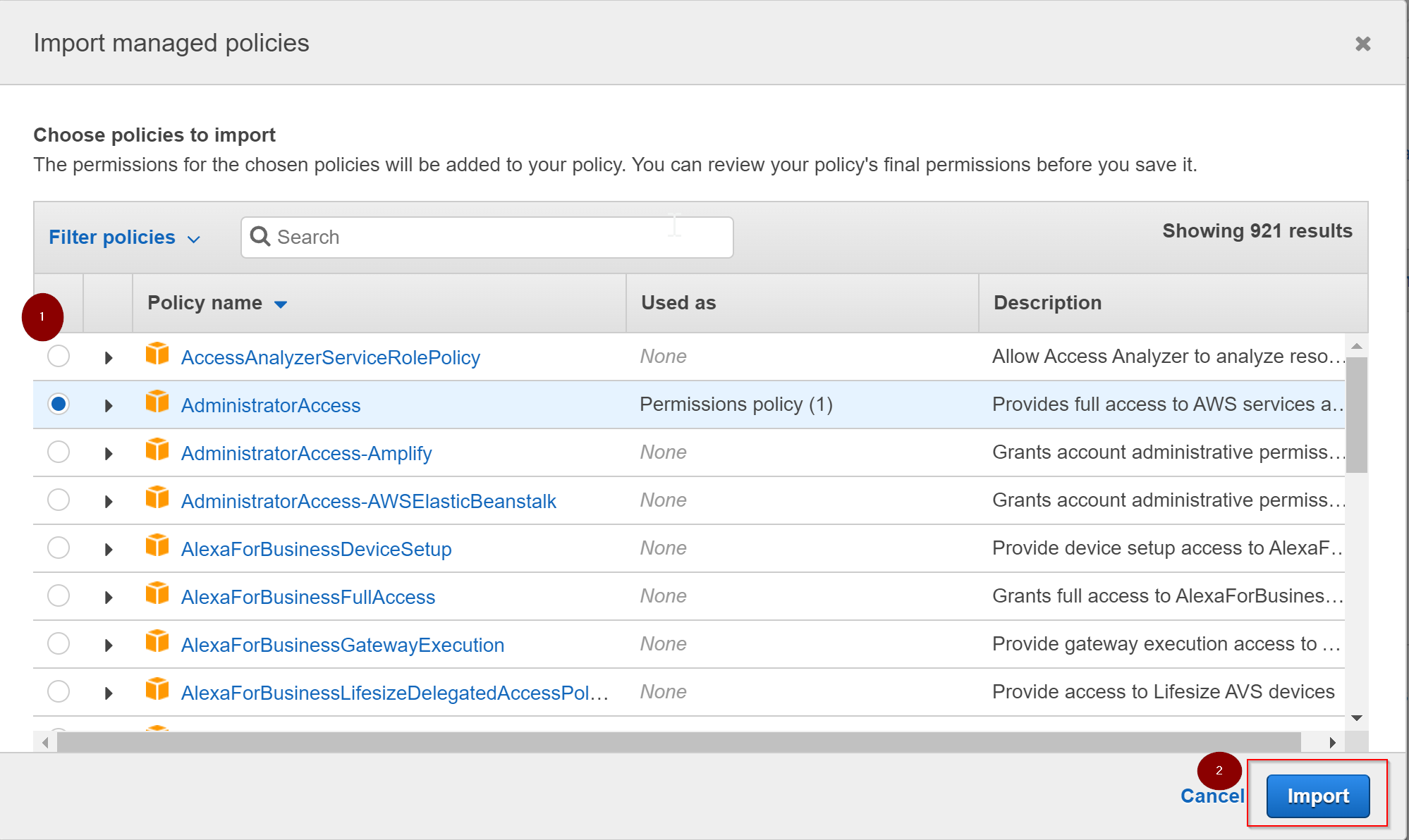 IAM import managed policy