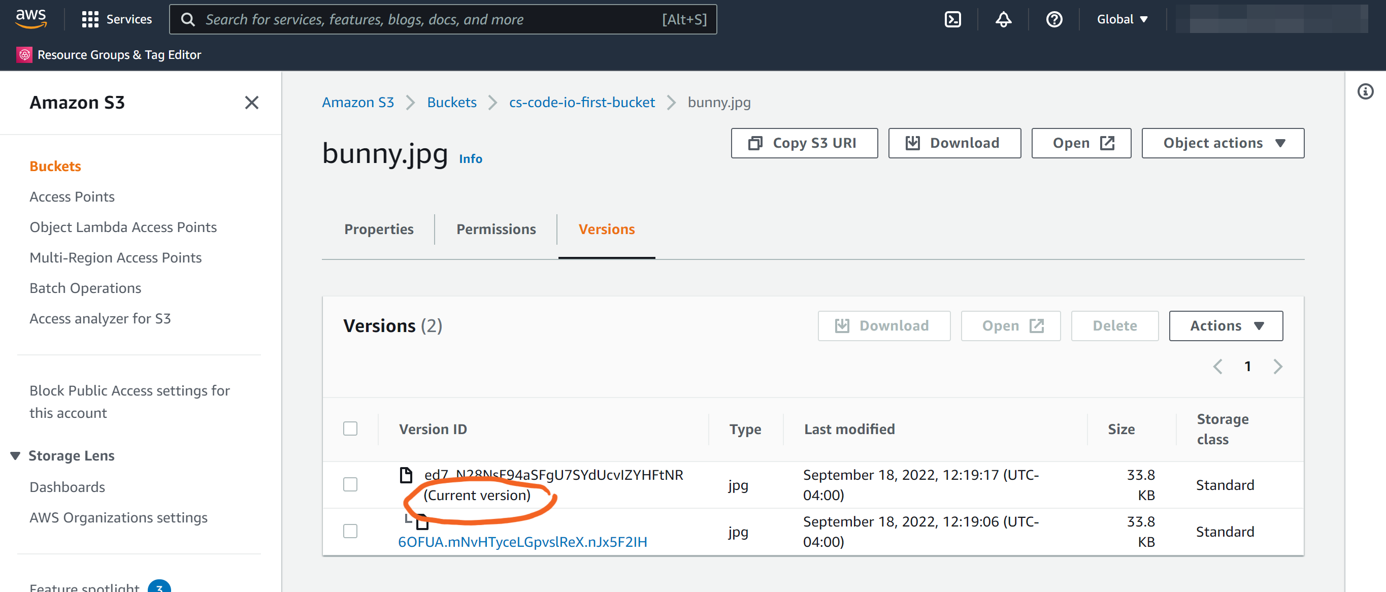 AWS S3 Bucket versioning