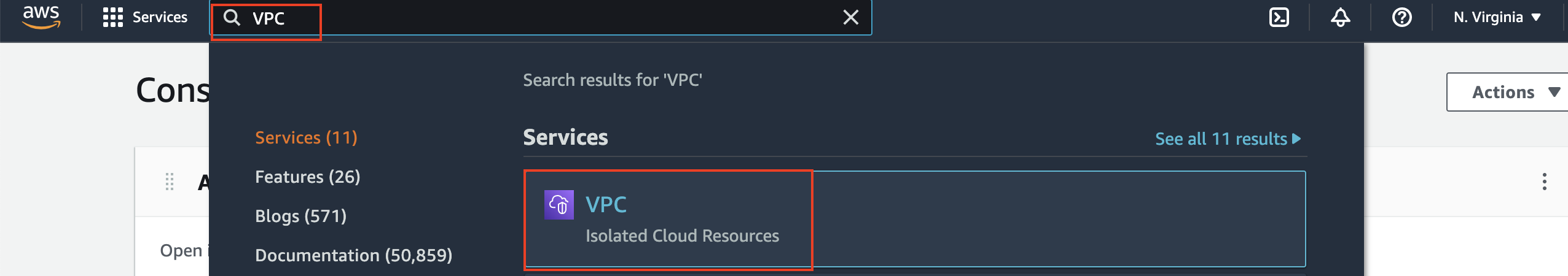 AWS VPC dashboard