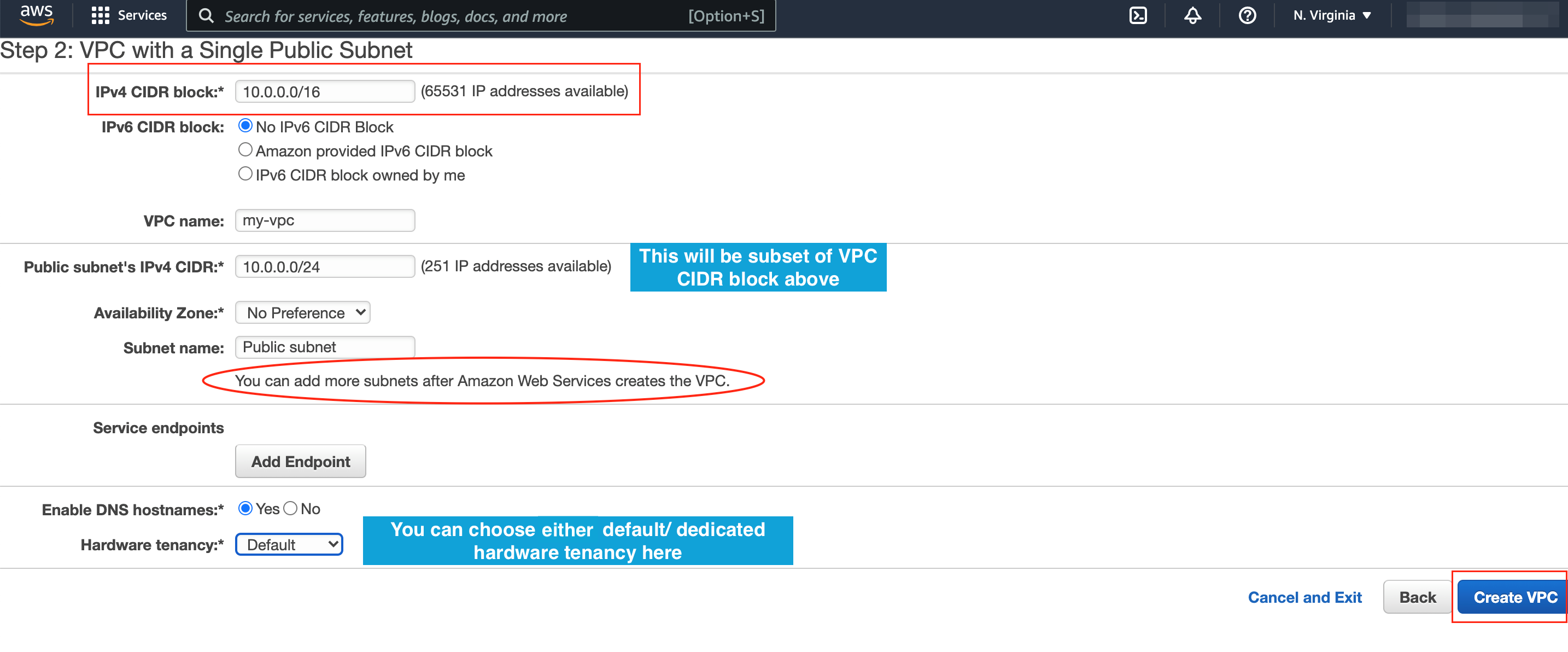 AWS VPC dashboard