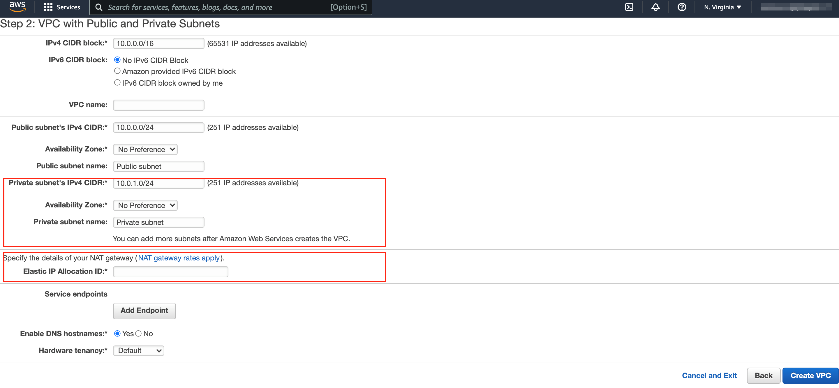 AWS VPC dashboard