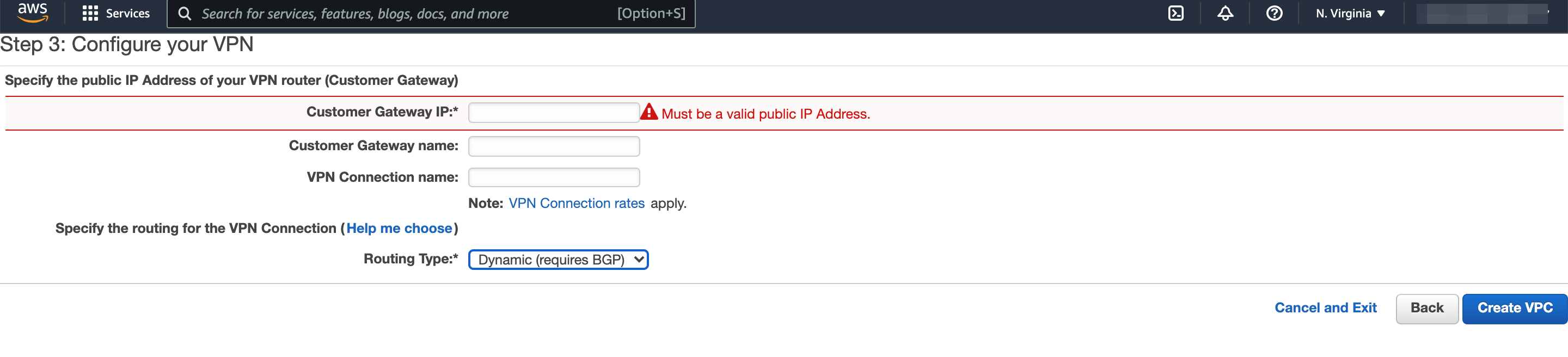 AWS VPC dashboard