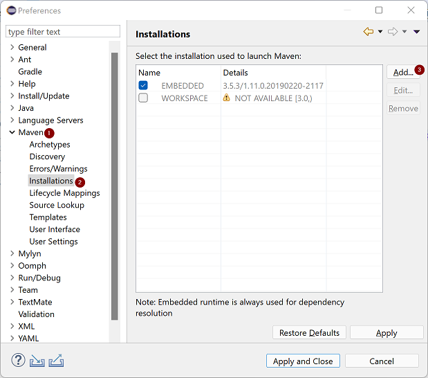 Eclipse IDE change Maven home