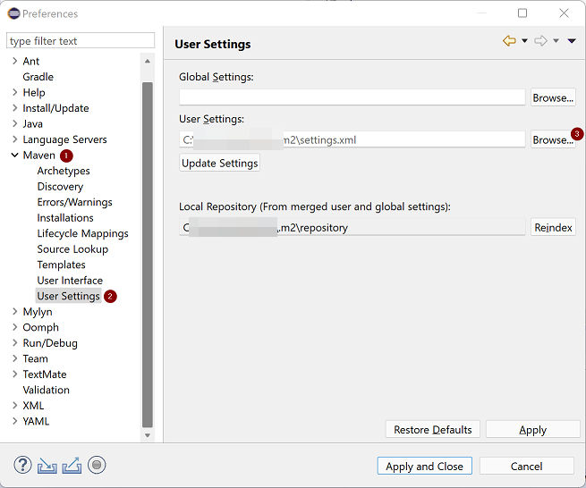 Eclipse IDE change Maven settings